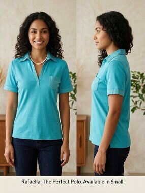 Rafaella Women’s Blue Short Sleeve Collared Shirt Casual Pocket Top Size Small